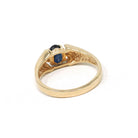 Modern Sapphire Ring - Vintage 14k Yellow Gold Natural Blue Gem & Diamond Accents - Estate Circa 1990s Era Size 6.75 Fine Statement Jewelry