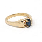 Modern Sapphire Ring - Vintage 14k Yellow Gold Natural Blue Gem & Diamond Accents - Estate Circa 1990s Era Size 6.75 Fine Statement Jewelry