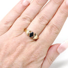 Modern Sapphire Ring - Vintage 14k Yellow Gold Natural Blue Gem & Diamond Accents - Estate Circa 1990s Era Size 6.75 Fine Statement Jewelry