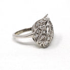 Mid Century Ring - Vintage 14k White Gold Natural .58 CTW Diamond Cluster - Circa 1950s Era Size 6 3/4 Cocktail Flame Fine Statement Jewelry
