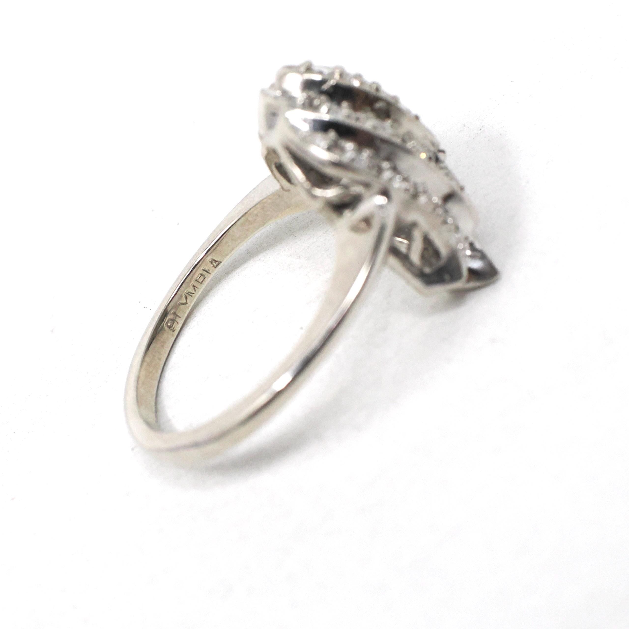 Mid Century Ring - Vintage 14k White Gold Natural .58 CTW Diamond Cluster - Circa 1950s Era Size 6 3/4 Cocktail Flame Fine Statement Jewelry