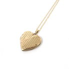 Vintage Heart Locket - Retro 10k Yellow Gold Pinstripe Design Charm Pendant Necklace - Circa 1940s Era Keepsake Photograph Fine Jewelry