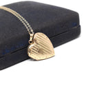 Vintage Heart Locket - Retro 10k Yellow Gold Pinstripe Design Charm Pendant Necklace - Circa 1940s Era Keepsake Photograph Fine Jewelry
