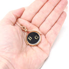 Antique Spinner Locket - Victorian 10k Rose Gold Sardonyx & Onyx Engraved Initial "BG" Gem Fob Necklace - Circa 1890s Statement Fine Jewelry