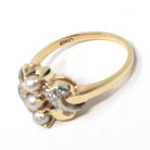 Pearl Bypass Ring - Mid Century 10k Two Tone Gold 3.5 MM Organic Cultured Gems - Vintage Circa 1960s Era Size 8.5 Fine Statement Jewelry