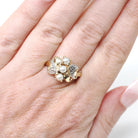 Pearl Bypass Ring - Mid Century 10k Two Tone Gold 3.5 MM Organic Cultured Gems - Vintage Circa 1960s Era Size 8.5 Fine Statement Jewelry
