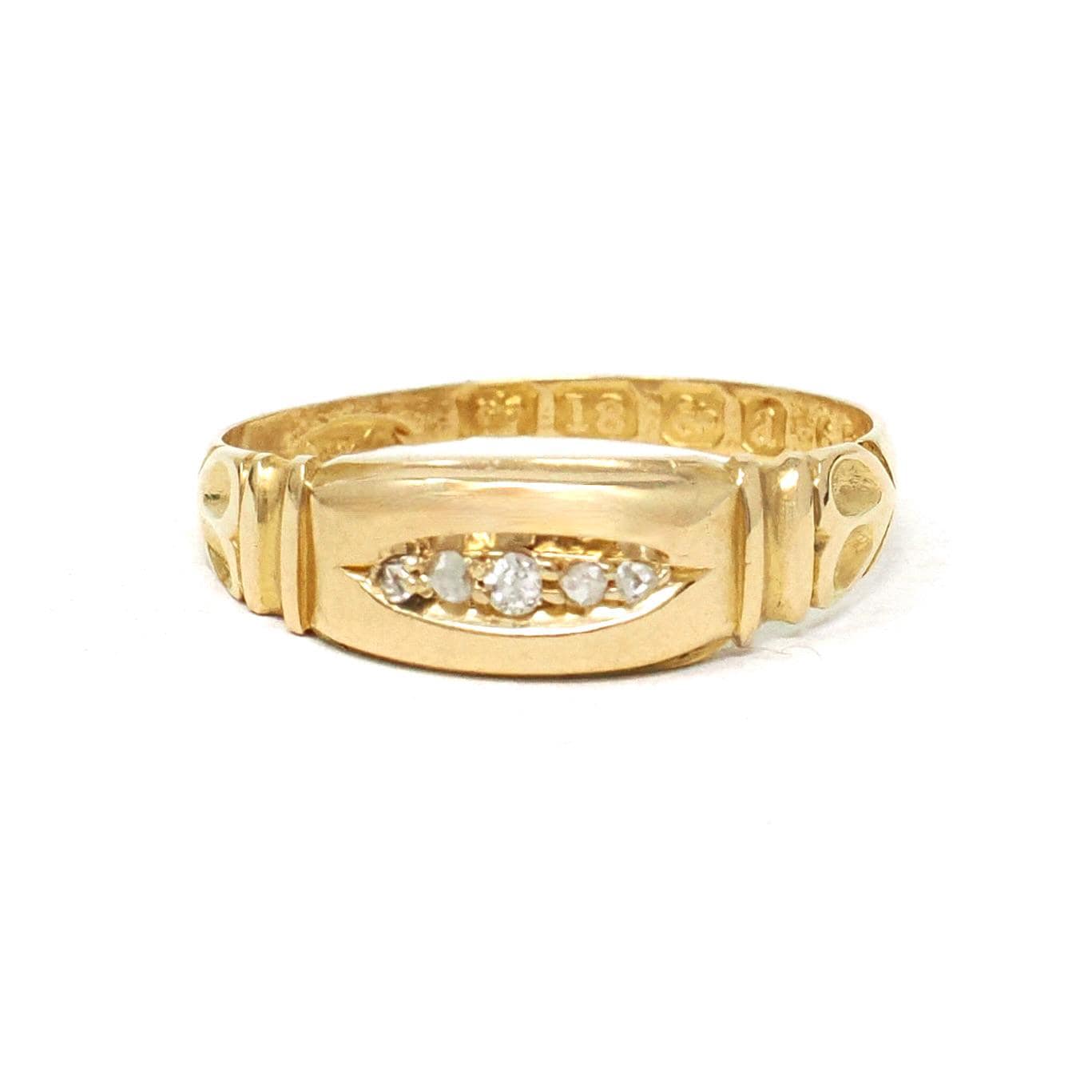 Antique Diamond Band - Victorian Era 18k Yellow Gold Natural Five Gemstone Ring - Hallmarked 1900 Size 6 1/2 Birmingham Fine Bridal Jewelry