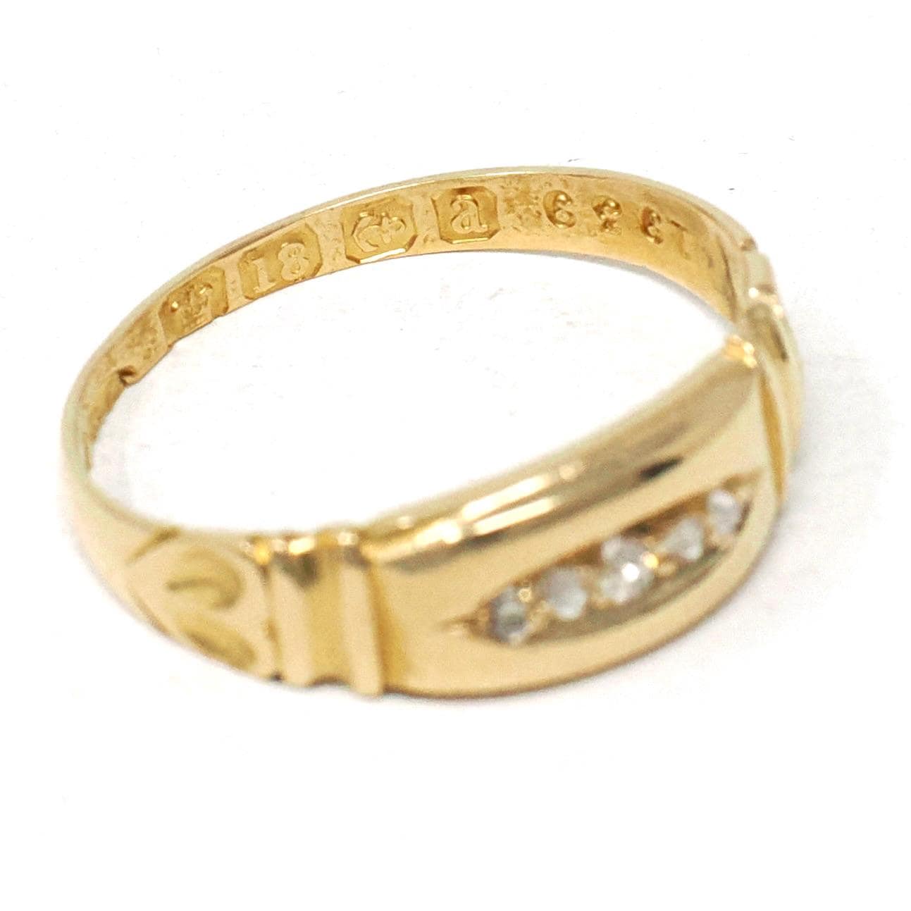 Antique Diamond Band - Victorian Era 18k Yellow Gold Natural Five Gemstone Ring - Hallmarked 1900 Size 6 1/2 Birmingham Fine Bridal Jewelry