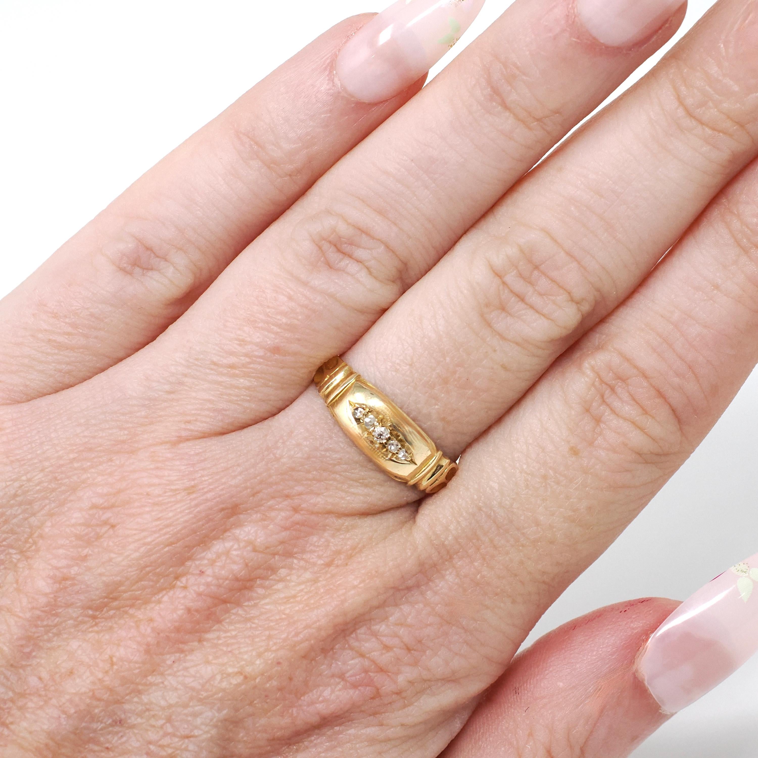 Antique Diamond Band - Victorian Era 18k Yellow Gold Natural Five Gemstone Ring - Hallmarked 1900 Size 6 1/2 Birmingham Fine Bridal Jewelry