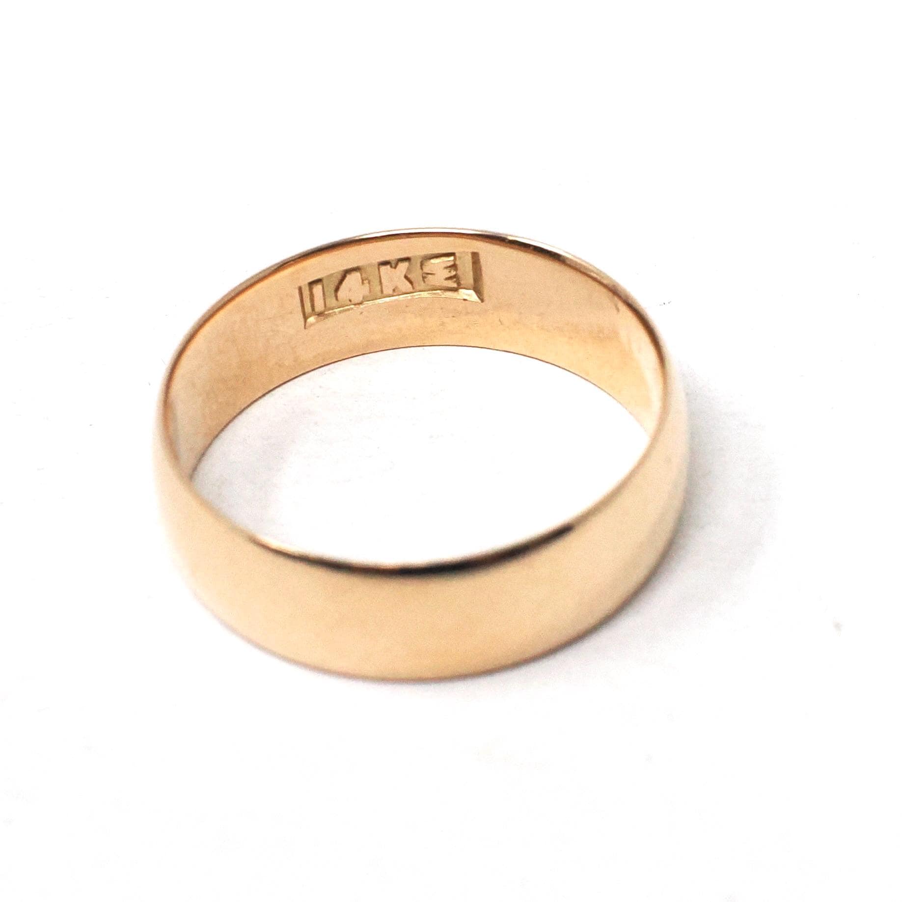 Vintage Wedding Band - Mid Century 14k Rosy Yellow Gold Plain Comfort Fit 5.2 MM Ring - Circa 1960s Size 5 Art Carved J.R. Wood Fine Jewelry
