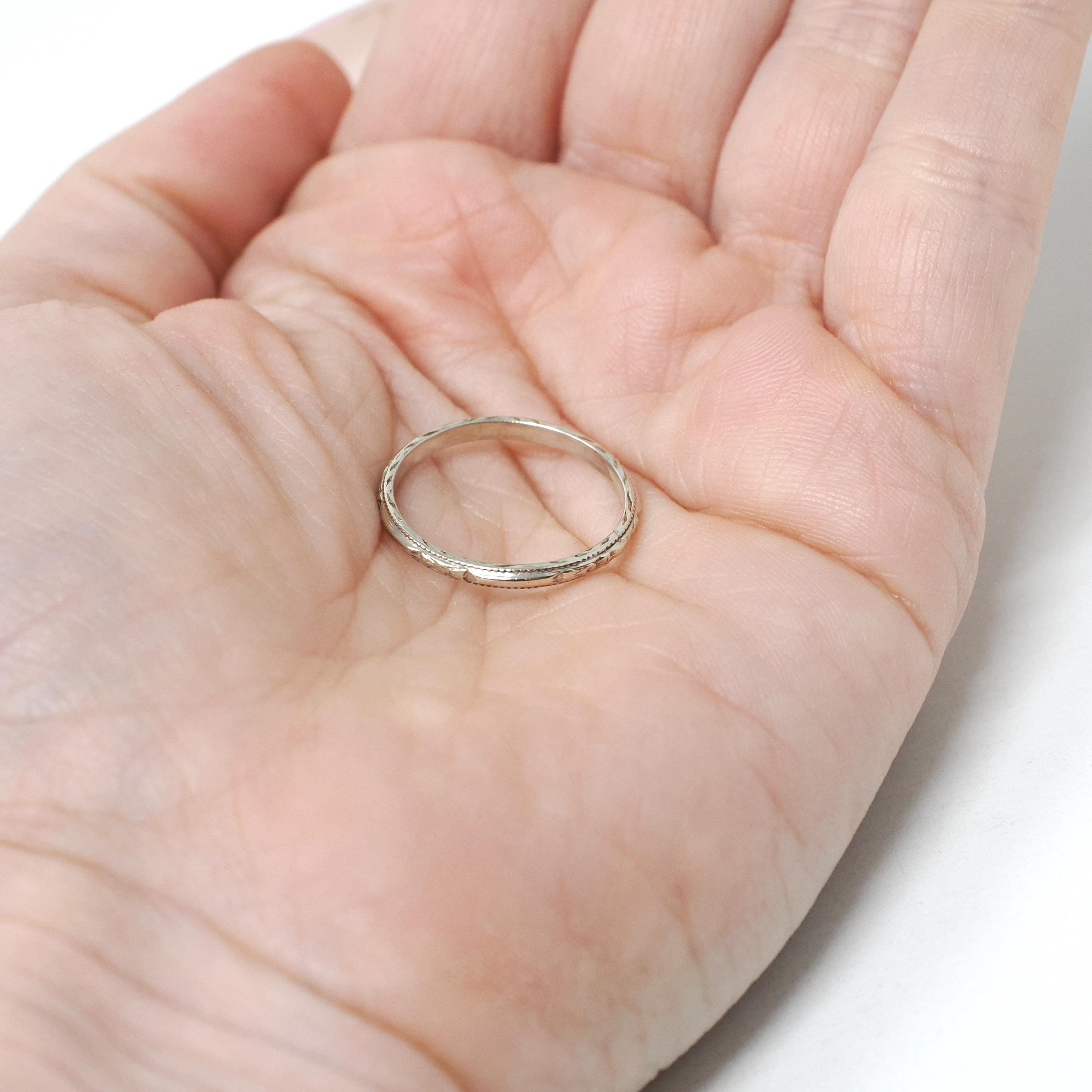 Vintage Bow Band - Art Deco Era Sterling Silver Milgrain 1.8mm Eternity Ring - Circa 1930s Size 6 1/2 Stacking Comfort Fit Fashion Jewelry