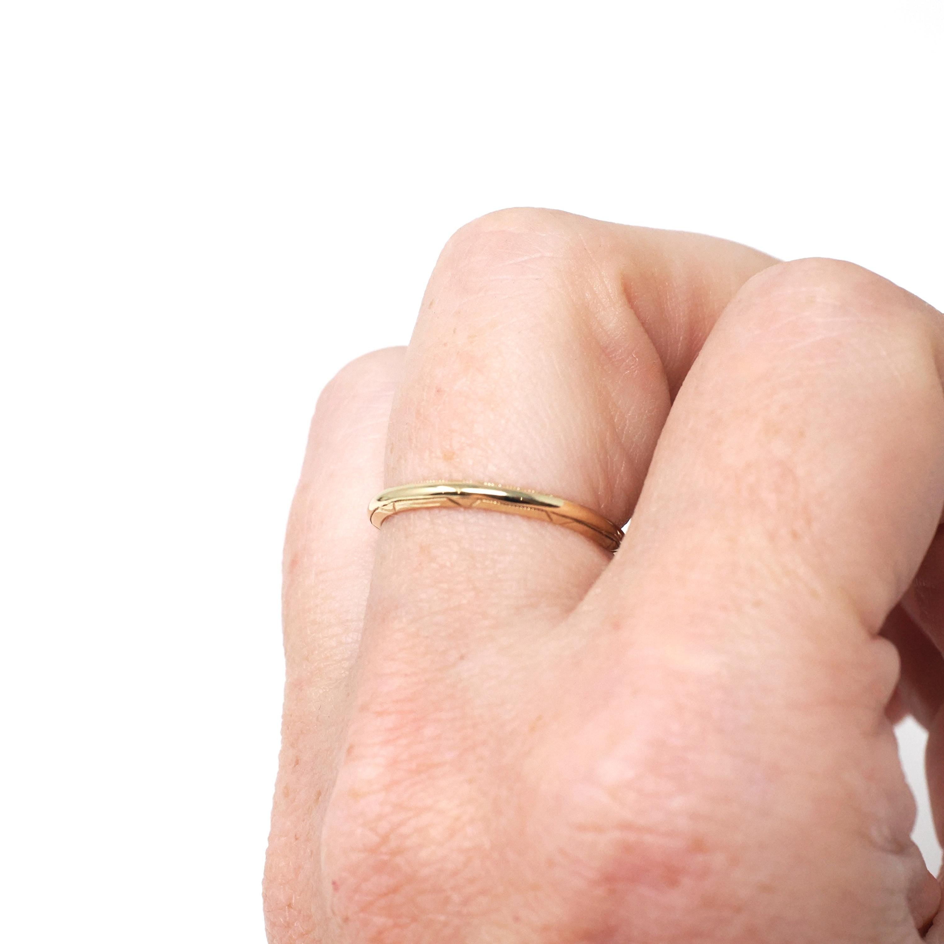 Vintage Wedding Band - Art Deco Era 14k Yellow Gold Milgrain Engraved 1.9mm Ring - Circa 1930s Size 5 3/4 Comfort Fit Fine Belais Jewelry