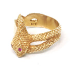 Vintage Snake Ring - Retro 10k Yellow Gold Serpent Scales Wrap Band Created Ruby Blank Signet - Circa 1970s Size 8 Engravable Fine Jewelry
