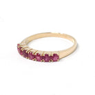 Modern Ruby Band - Estate 14k Yellow Gold Round Faceted Gems Stacking Ring - Vintage Circa 1990's Era Size 7 3/4 July Birthstone Jewelry