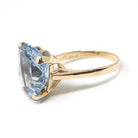 Modern Heart Ring - Estate 14k Yellow Gold Light Blue Created Spinel Faceted Gemstone - Circa 1980s Era Size 8 3/4 Fine Statement Jewelry