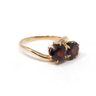 Toi Et Moi Ring - Vintage 10k Rosy Yellow Gold Red Garnet Gems Bypass - Retro Circa 1940s Era Size 5 1/2 January Birthstone Fine Jewelry
