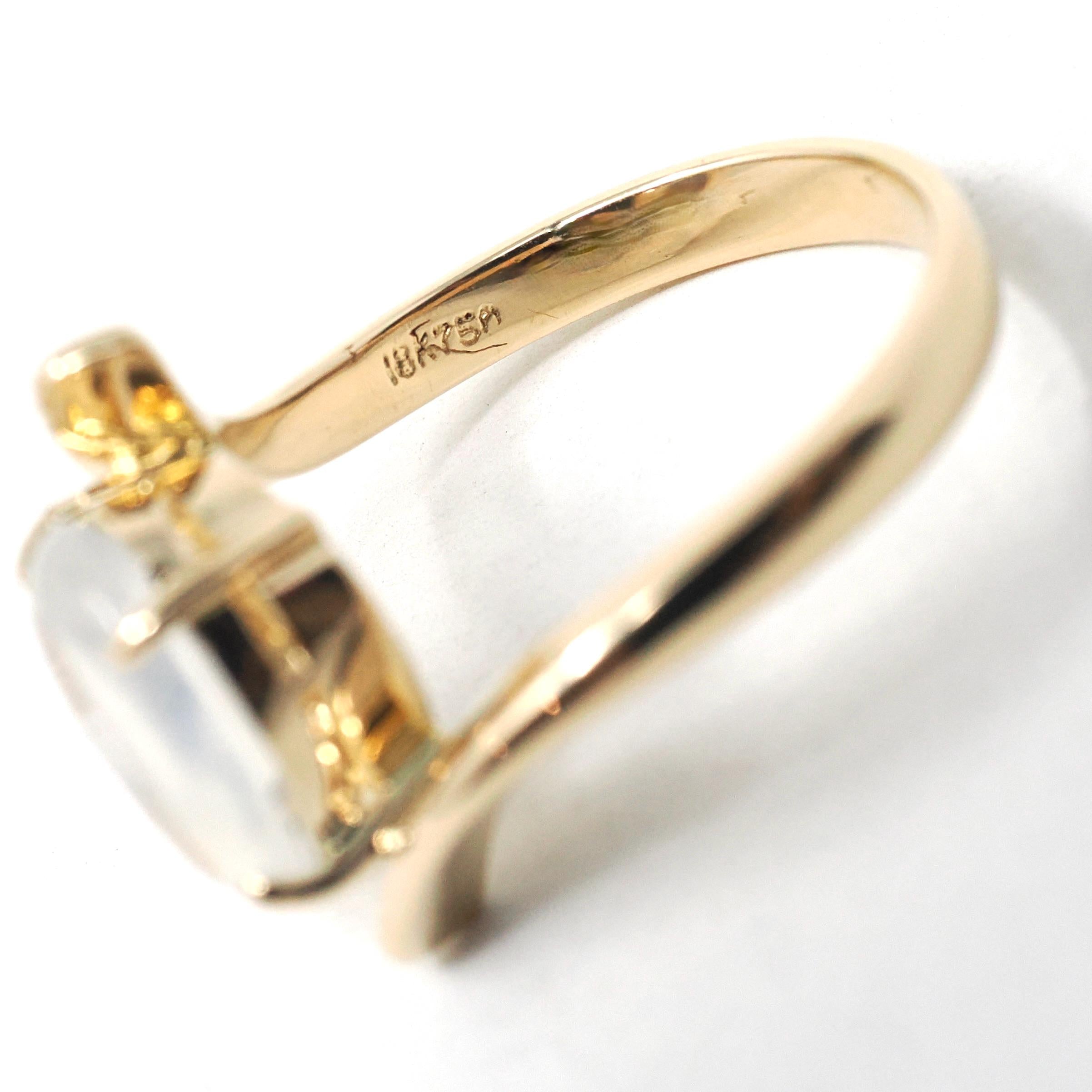 Moonstone Bypass Ring - Vintage 18k Yellow Gold Natural Oval Cabochon Gem -Modern Estate Size 5 3/4 June Birthstone Fine Statement Jewelry