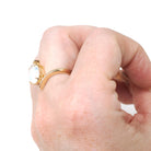 Moonstone Bypass Ring - Vintage 18k Yellow Gold Natural Oval Cabochon Gem -Modern Estate Size 5 3/4 June Birthstone Fine Statement Jewelry