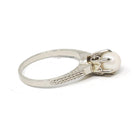 Cultured Pearl Ring - Art Deco 14k White Gold Basket Wheat Designs - Vintage Circa 1930s Size 4 3/4 Solitaire June Birthstone Fine Jewelry