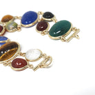 Vintage Scarab Bracelet - Mid Century Gold Filled Carved Natural Multi Gemstones - Circa 1960s Era Egyptian Revival Fashion Jewelry