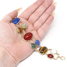 Vintage Scarab Bracelet - Mid Century Gold Filled Carved Natural Multi Gemstones - Circa 1960s Era Egyptian Revival Fashion Jewelry