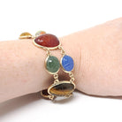 Vintage Scarab Bracelet - Mid Century Gold Filled Carved Natural Multi Gemstones - Circa 1960s Era Egyptian Revival Fashion Jewelry