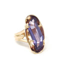 Color Change Ring - Mid Century 14k Yellow Gold Created Purple Blue Sapphire - Vintage Circa 1960s Size 4 Fancy Cut Fine Statement Jewelry
