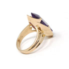 Color Change Ring - Mid Century 14k Yellow Gold Created Purple Blue Sapphire - Vintage Circa 1960s Size 4 Fancy Cut Fine Statement Jewelry