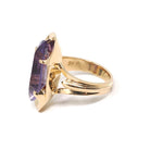 Color Change Ring - Mid Century 14k Yellow Gold Created Purple Blue Sapphire - Vintage Circa 1960s Size 4 Fancy Cut Fine Statement Jewelry