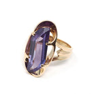 Color Change Ring - Mid Century 14k Yellow Gold Created Purple Blue Sapphire - Vintage Circa 1960s Size 4 Fancy Cut Fine Statement Jewelry