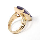 Color Change Ring - Mid Century 14k Yellow Gold Created Purple Blue Sapphire - Vintage Circa 1960s Size 4 Fancy Cut Fine Statement Jewelry