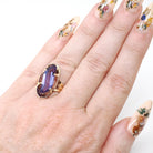Color Change Ring - Mid Century 14k Yellow Gold Created Purple Blue Sapphire - Vintage Circa 1960s Size 4 Fancy Cut Fine Statement Jewelry