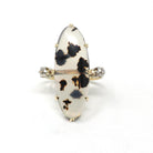 Dendritic Agate Ring - Edwardian 18k Yellow Gold & Platinum Cabochon Cut Gem- Antique Circa 1900s Era Size 6 1/2 Diamond Accent Fine Jewelry