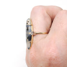 Dendritic Agate Ring - Edwardian 18k Yellow Gold & Platinum Cabochon Cut Gem- Antique Circa 1900s Era Size 6 1/2 Diamond Accent Fine Jewelry