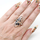 Dendritic Agate Ring - Edwardian 18k Yellow Gold & Platinum Cabochon Cut Gem- Antique Circa 1900s Era Size 6 1/2 Diamond Accent Fine Jewelry
