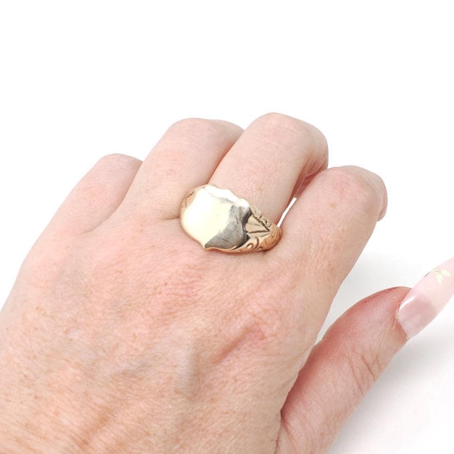Antique Signet Ring - Edwardian Era 14k Yellow Gold Blank Shield Statement Men's Unisex Band - Vintage Circa 1900s Size 11 Fine Jewelry