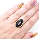 Vintage Onyx Ring - Mid Century 10k Yellow Gold Black Chalcedony & .02 CT Natural Diamond - Circa 1940s Era Size 8.5 Statement Fine Jewelry