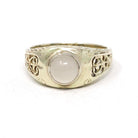 Edwardian Moonstone Ring - Antique 14k White Gold Natural Bezel Feldspar Gemstone Statement - Estate Size 9 Heart XO Filigree Fine Jewelry