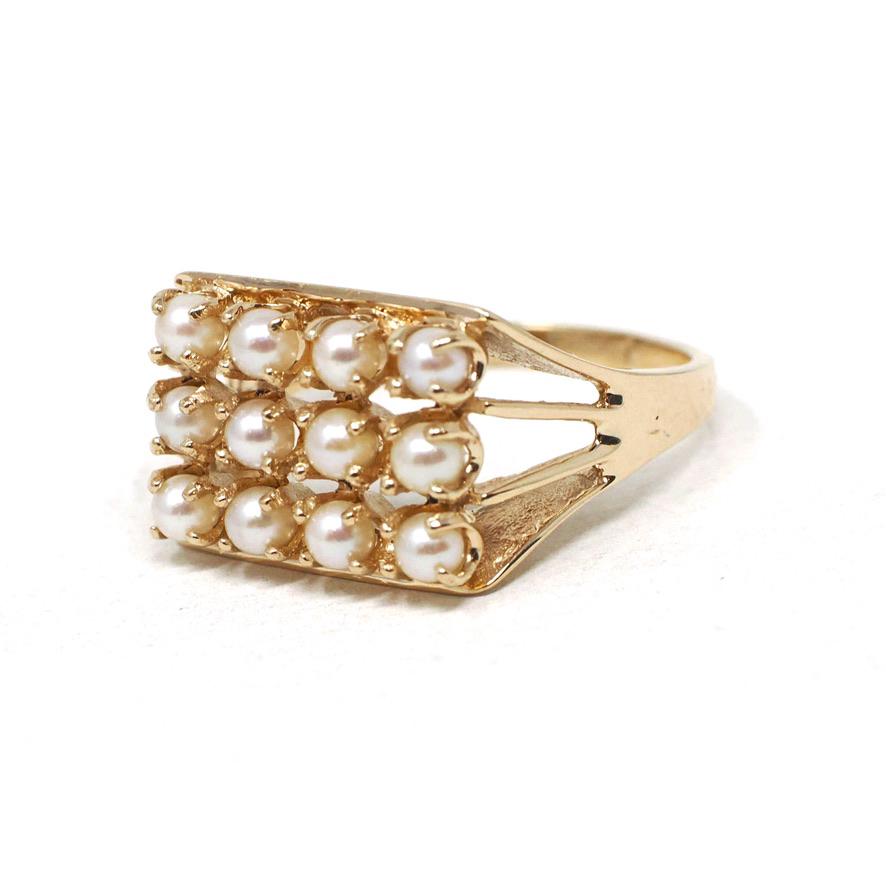 Vintage Pearl Cluster Ring - Retro 14k Yellow Gold Cultured Gems - Circa 1960s Statement Size 9 1/4 June Birthstone Egg Carton Fine Jewelry