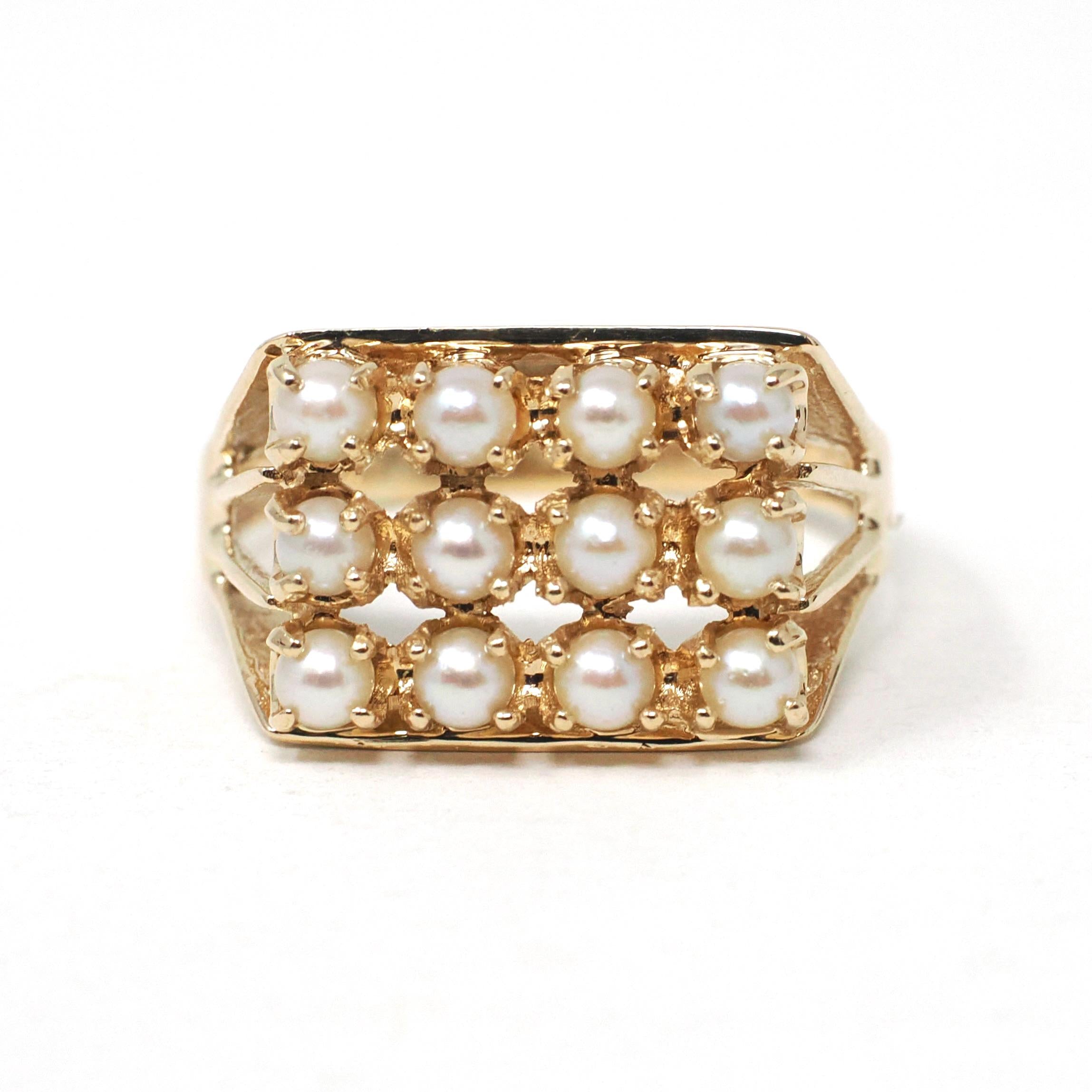 Vintage Pearl Cluster Ring - Retro 14k Yellow Gold Cultured Gems - Circa 1960s Statement Size 9 1/4 June Birthstone Egg Carton Fine Jewelry