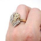 Diamond Cluster Ring - Retro Era 14k Yellow & White Gold .82 CTW Diamond Cocktail Statement - Vintage 1980s Size 7 1/2 Teardrop Fine Jewelry