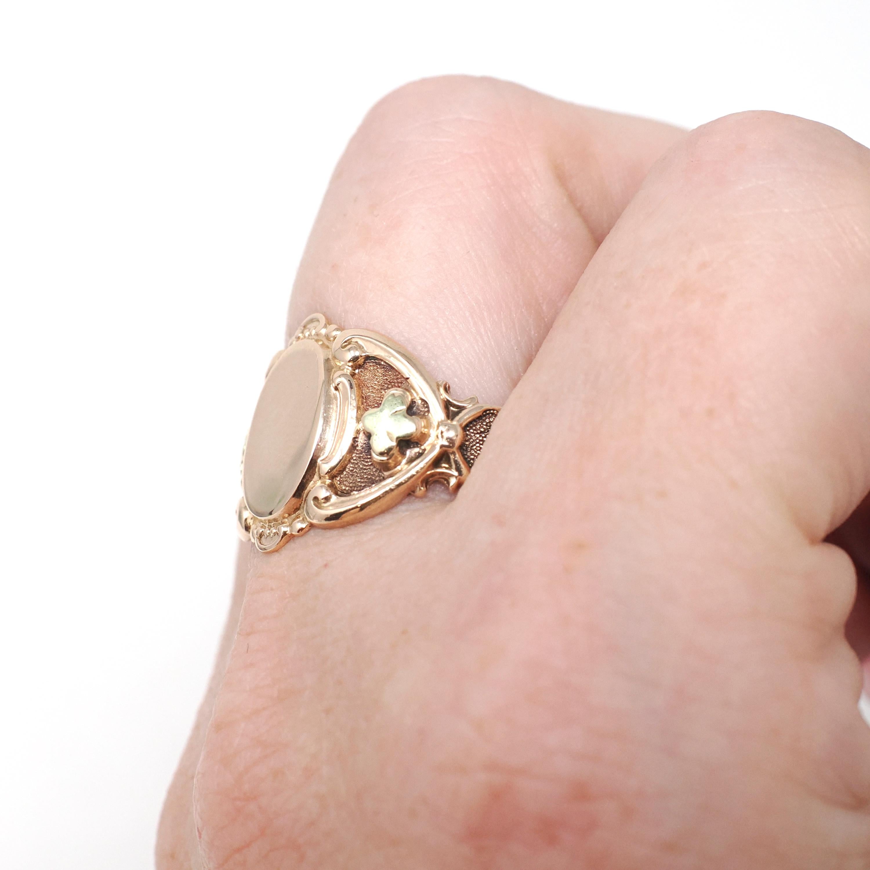 Antique Signet Ring - Art Deco 10k Rose & Yellow Gold Blank Oval Statement - Dated 1922 Inscribed EDG Size 12 Personalizable Fine OB Jewelry
