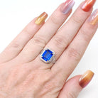 Art Deco Ring - Vintage 14k White Gold Blue Glass Triplet Stone Simulated Sapphire - Antique Circa 1920s Size 5 1/2 Filigree Fine Jewelry