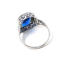 Art Deco Ring - Vintage 14k White Gold Blue Glass Triplet Stone Simulated Sapphire - Antique Circa 1920s Size 5 1/2 Filigree Fine Jewelry
