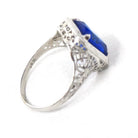Art Deco Ring - Vintage 14k White Gold Blue Glass Triplet Stone Simulated Sapphire - Antique Circa 1920s Size 5 1/2 Filigree Fine Jewelry