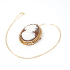 Edwardian Cameo Pendant - 10k Rose Gold Carved Brown Shell Oval Portrait Necklace Brooch Pin - Circa 1910s Era Fine Convertible Jewelry
