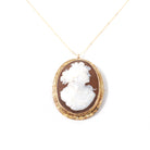 Edwardian Cameo Pendant - 10k Rose Gold Carved Brown Shell Oval Portrait Necklace Brooch Pin - Circa 1910s Era Fine Convertible Jewelry