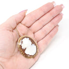 Edwardian Cameo Pendant - 10k Rose Gold Carved Brown Shell Oval Portrait Necklace Brooch Pin - Circa 1910s Era Fine Convertible Jewelry