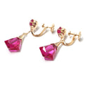Created Ruby Earrings - Mid Century 14k Yellow Gold Red Fantasy Cut Screwback Drops - Circa 1940s Dangle Unpierced Statement Fine Jewelry