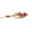 Gemstone Flower Heart Pendant - Mid Century 10k Yellow Rose Gold Opal Created Ruby Charm Necklace - Circa 1940s Era Fine Sweetheart Jewelry